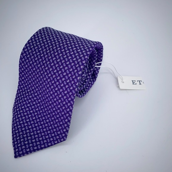 Eton Tie Mens One Size Purple Paisley Silk‎ Classic Luxury Necktie England Made